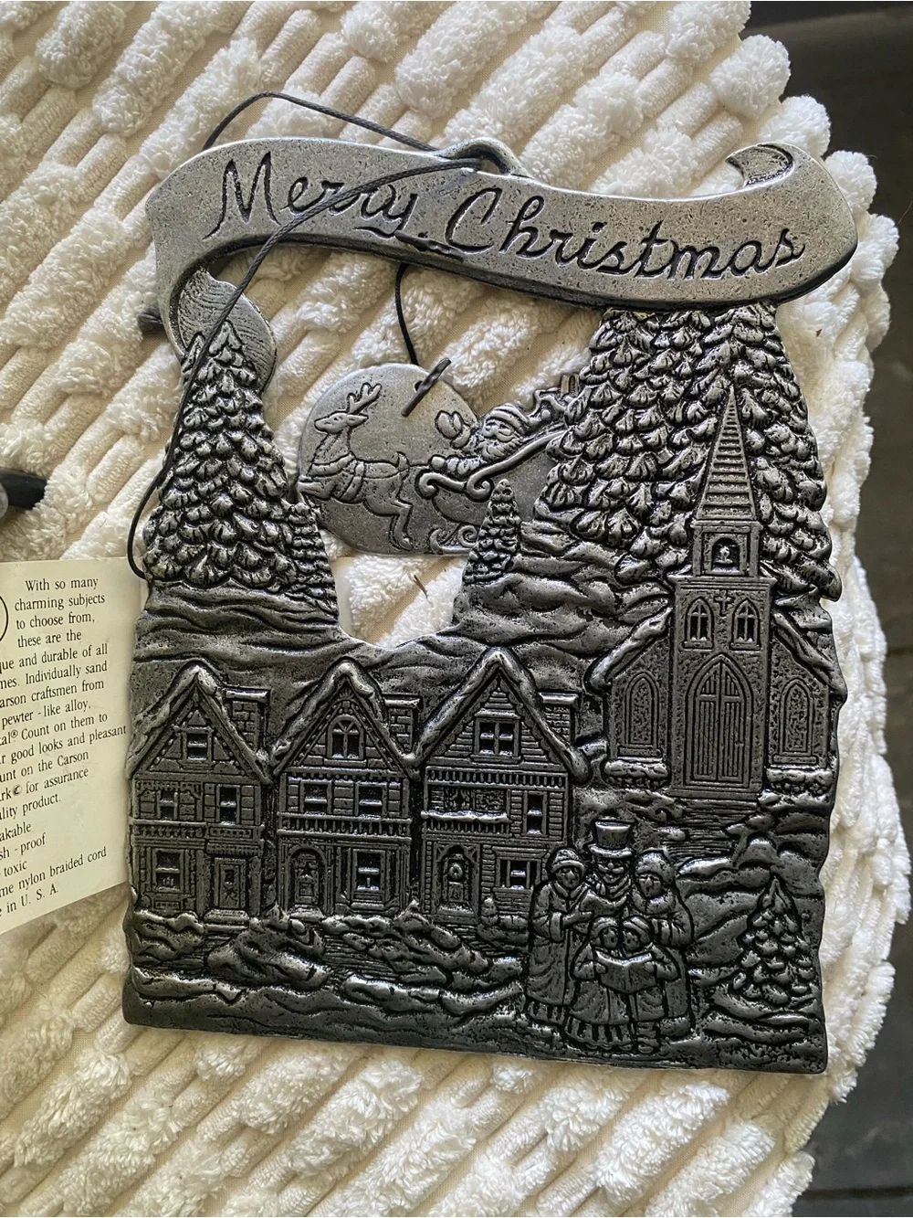 Vintage 90’s Carson Statesmetal Pewter Merry Christmas Santa Wind Chime NWT